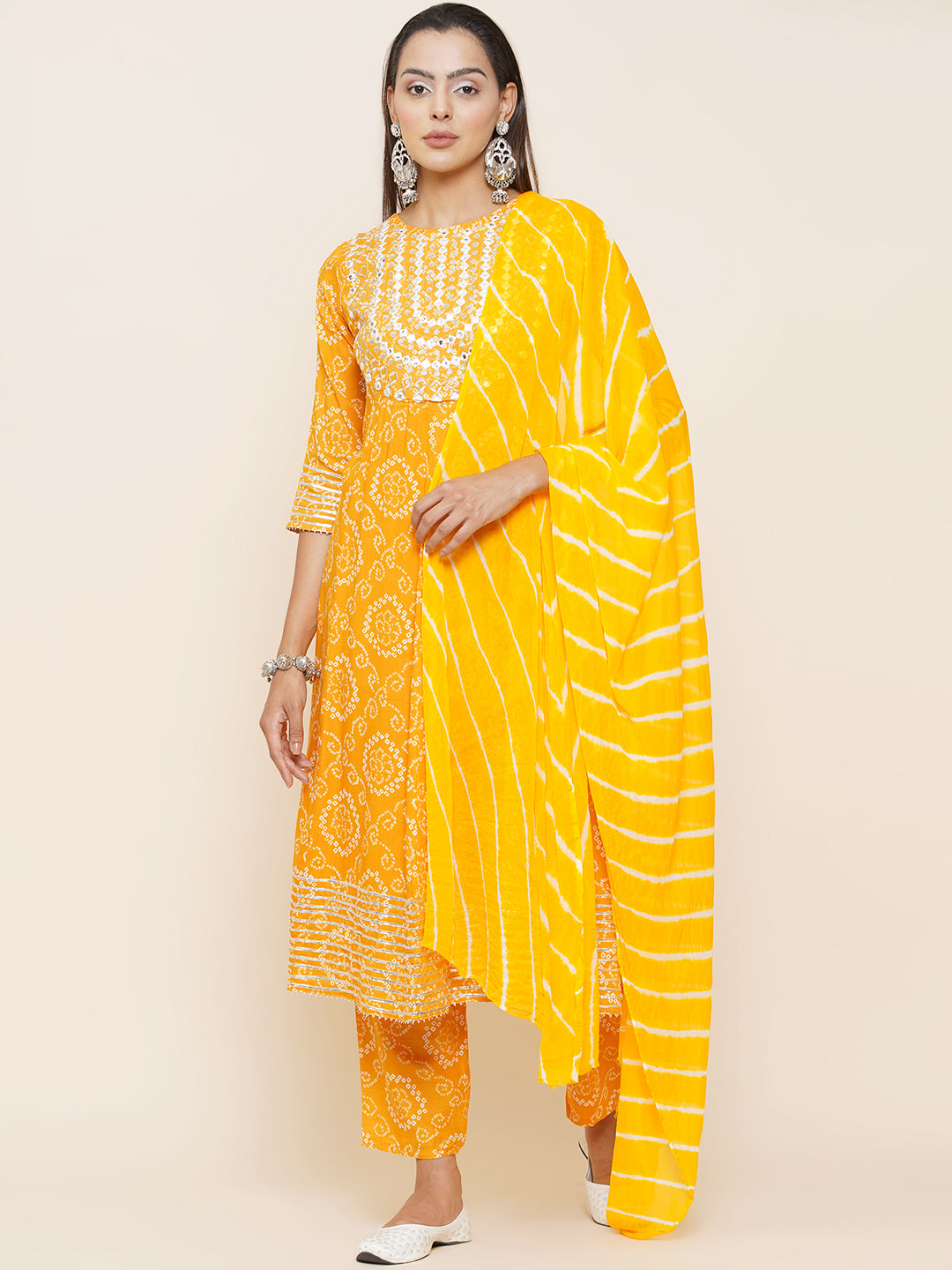 Gota Patti Mirrorwork Suit Set - Yellow