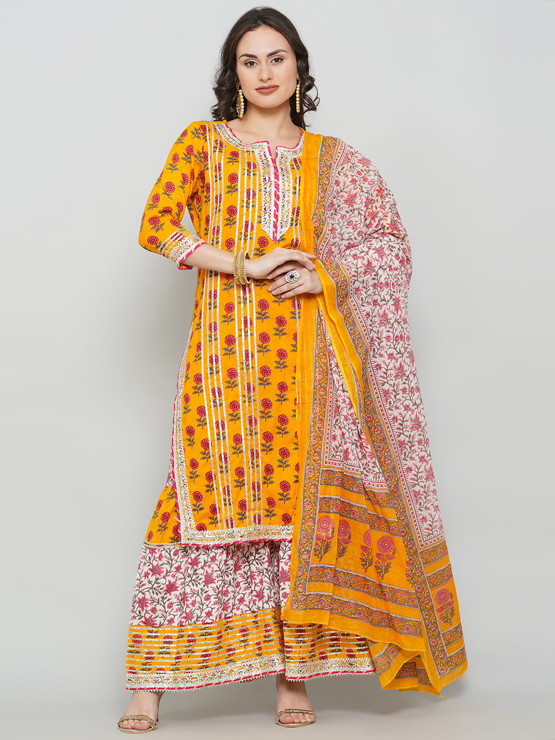 Yoke Design Gotta Patti Sharara Suit Set - Orange