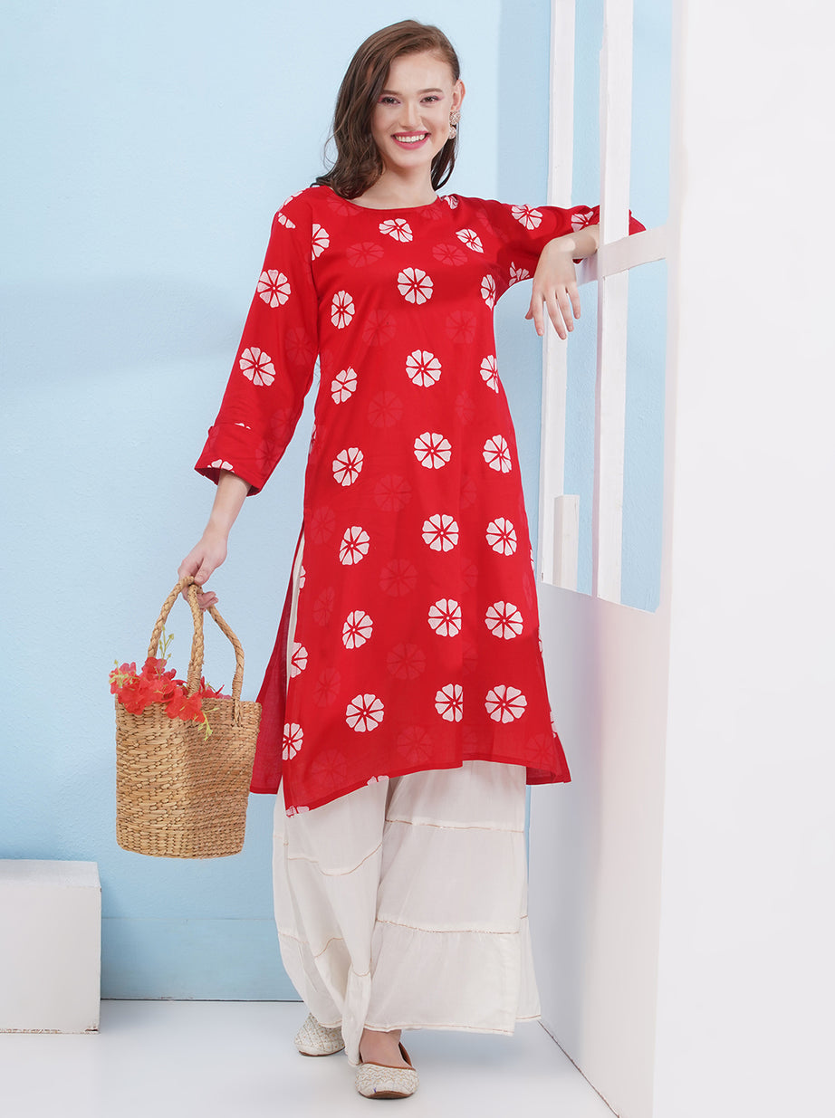 Khari Print Motif Kurti - Red