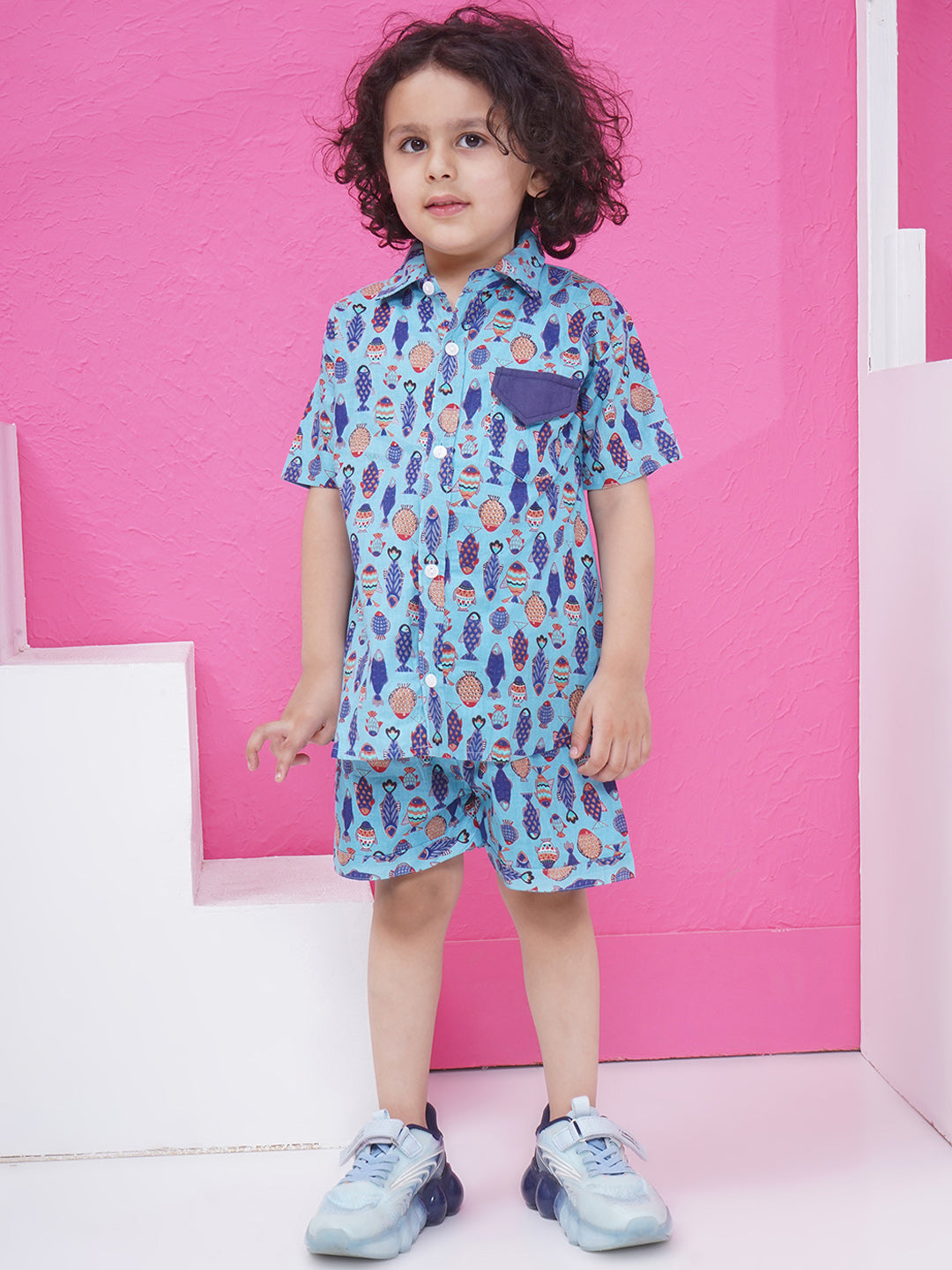 Boys Printed Short Set - Light Blue