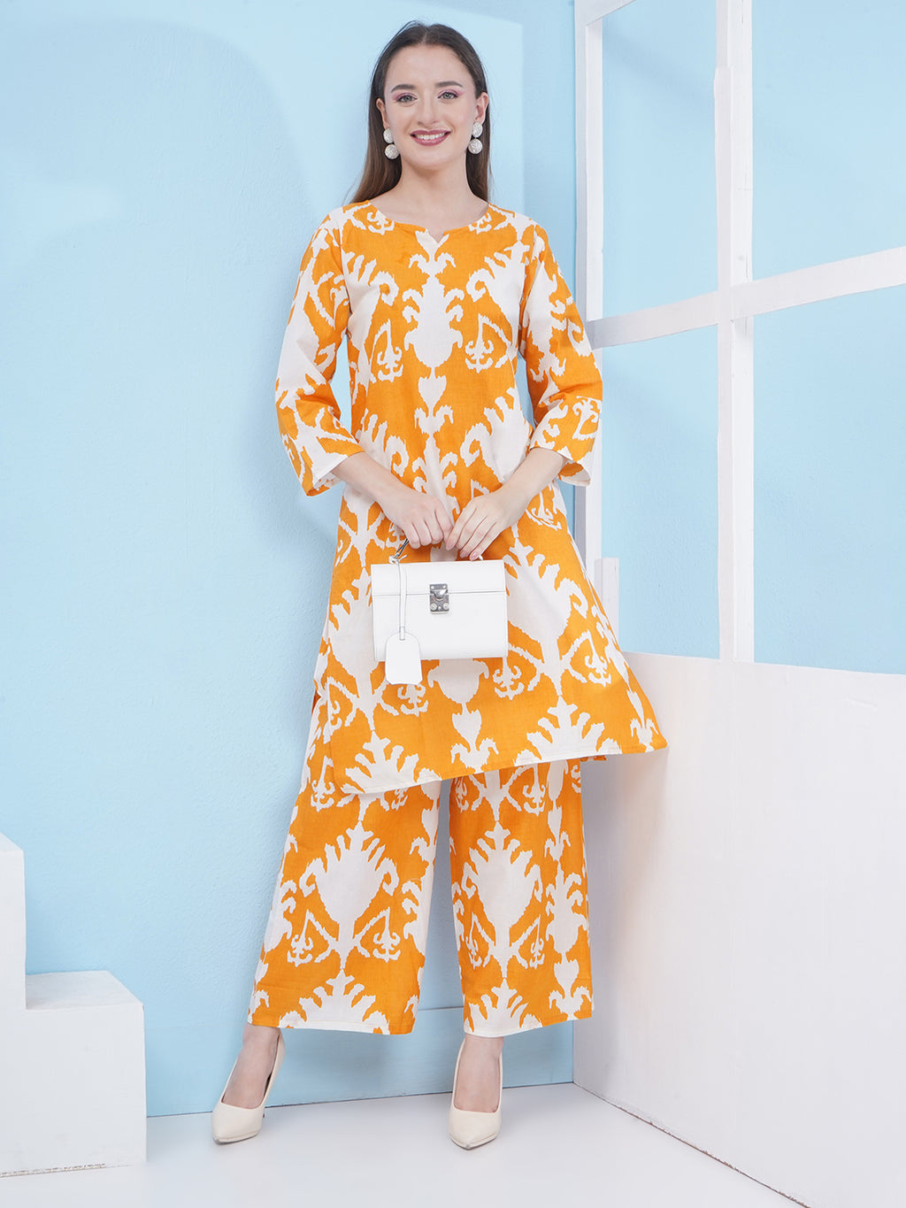 Motifs Printed Cotton Co-ord Set - Yellow