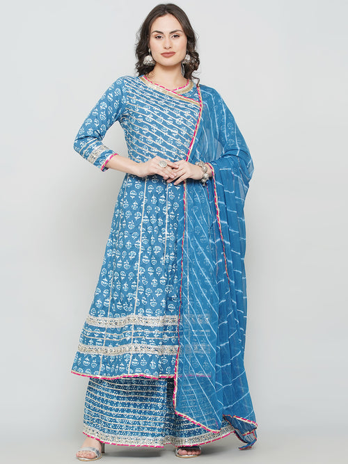 Angrakha Design Gota Patti Sharara Suit - Blue