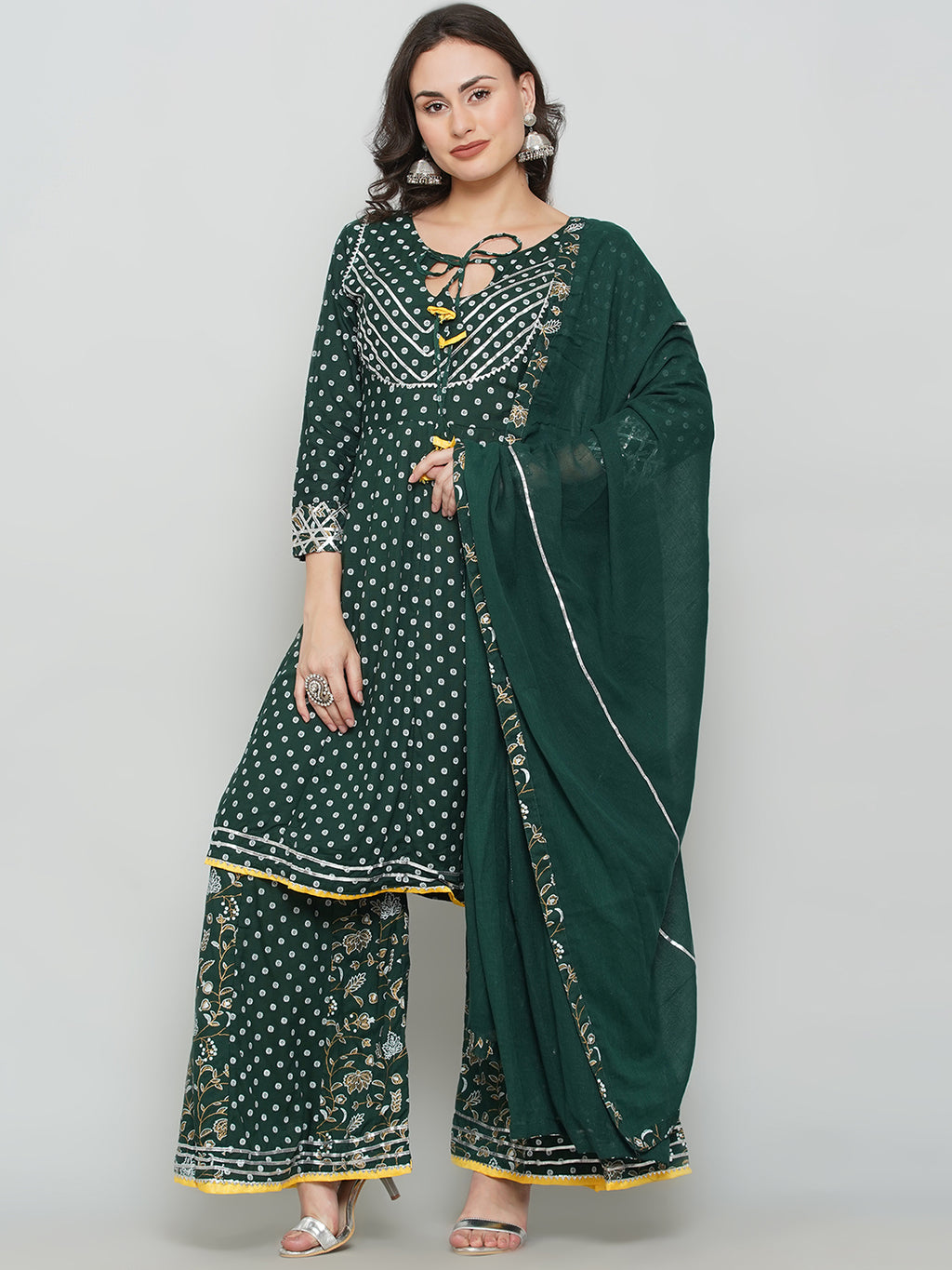 Gota Patti Sharara Suit Set - Dark Green