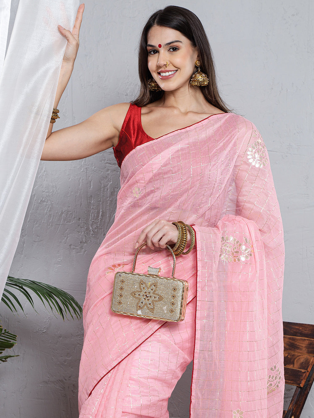 Chanderi Gotta Pati Saree - Pink