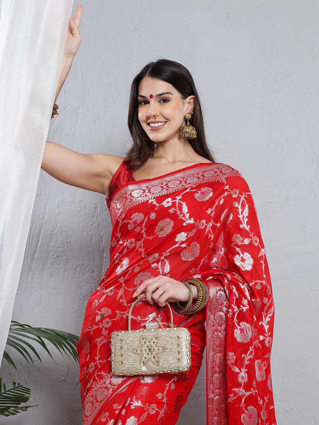 Banarasi Silk Meena Jaal Weave Saree - Red