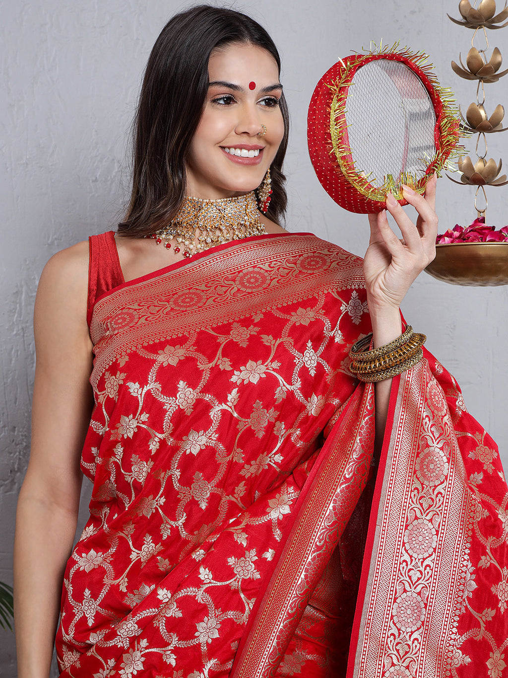 Banarasi Handloom Katan Silk Saree - Red