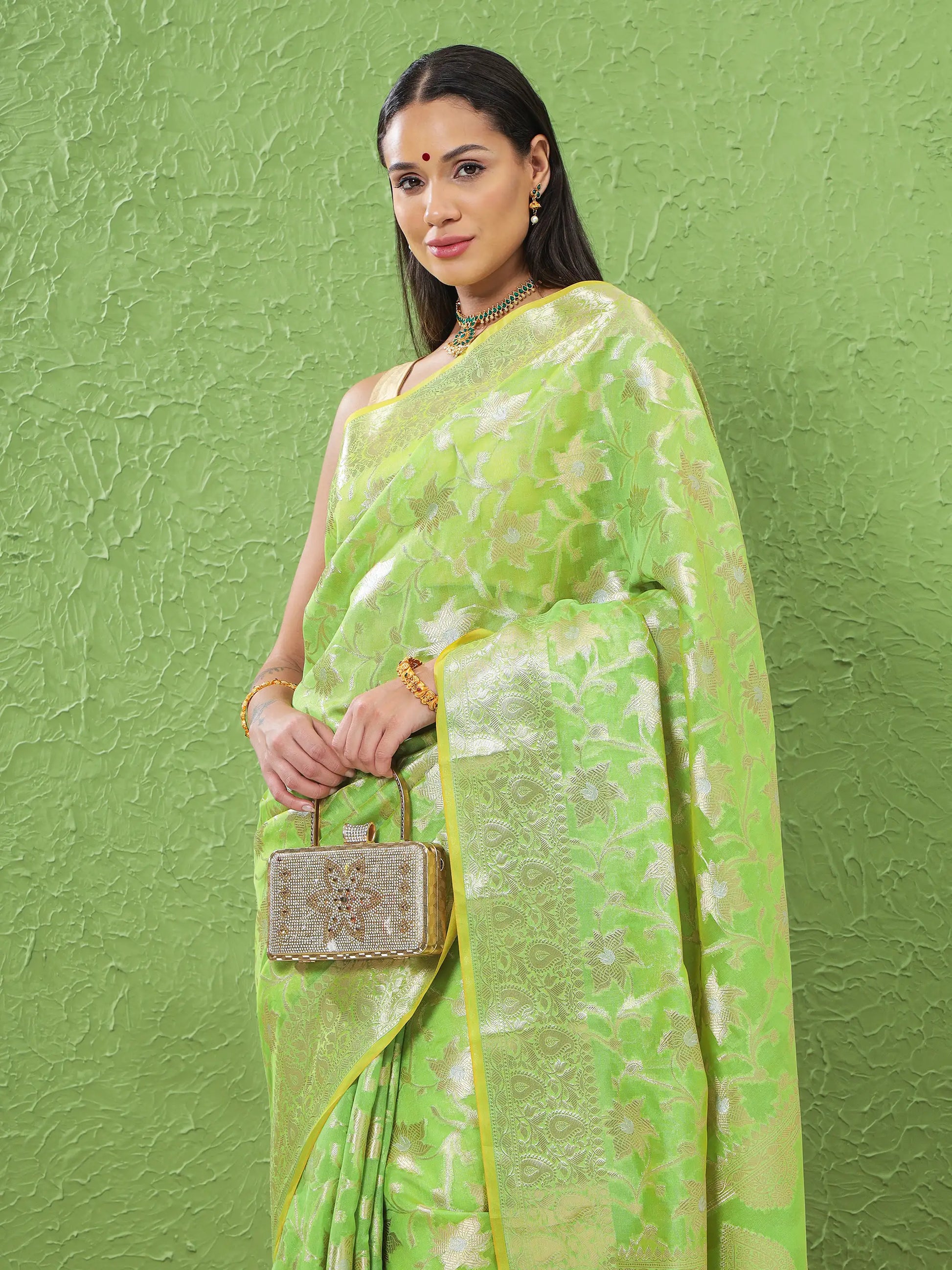 Phool Jaal - Chartreuse Green