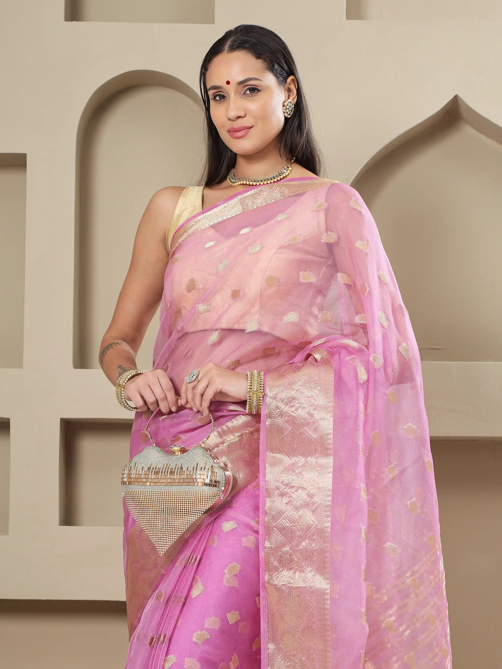 Banarasi Woven Organza Saree - Lilac