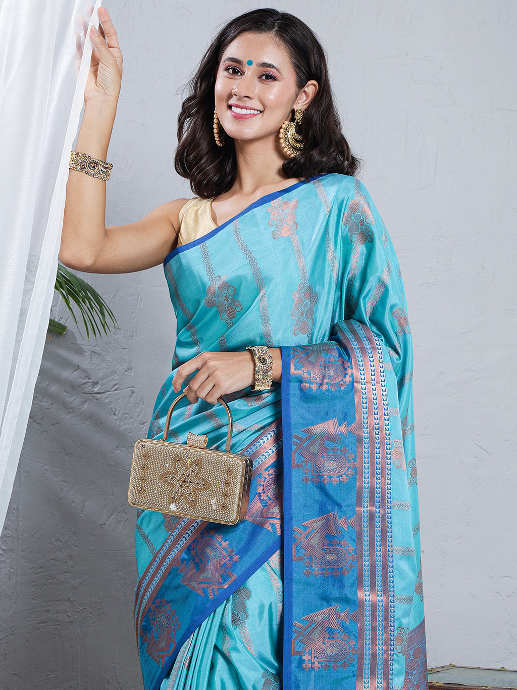Banarasi Silk Woven Saree - Aqua Blue & Royal Blue