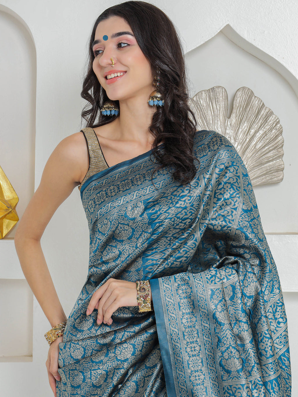 Brocade Silk Saree - Midnight Teal