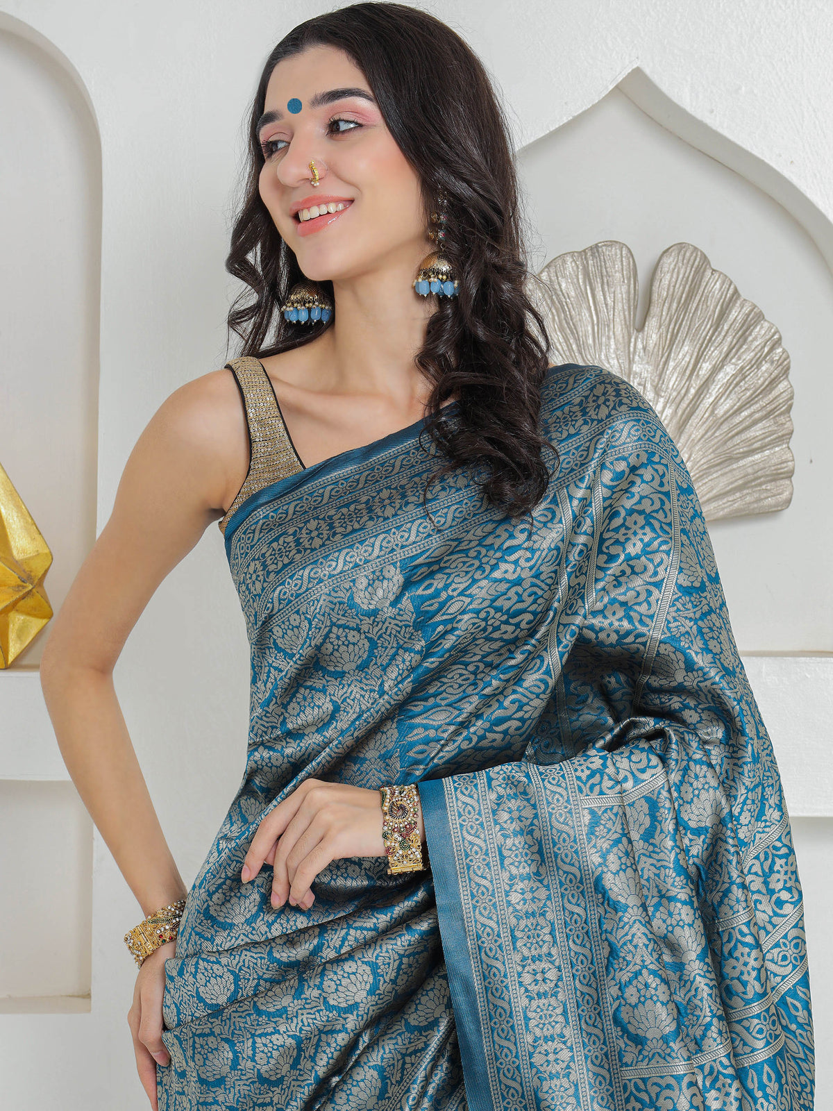 Brocade Silk Saree - Midnight Teal