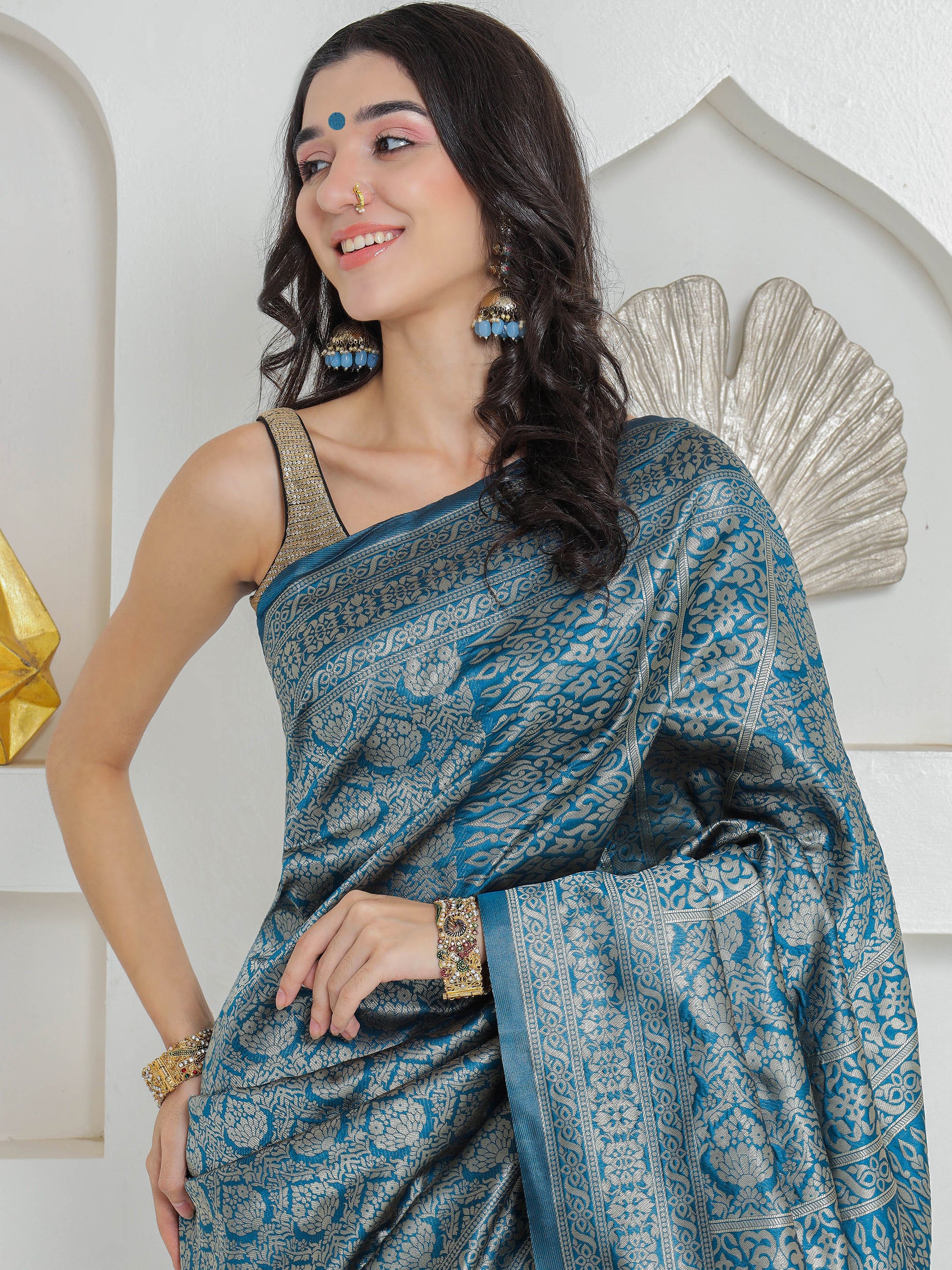 Brocade Silk Saree - Midnight Teal