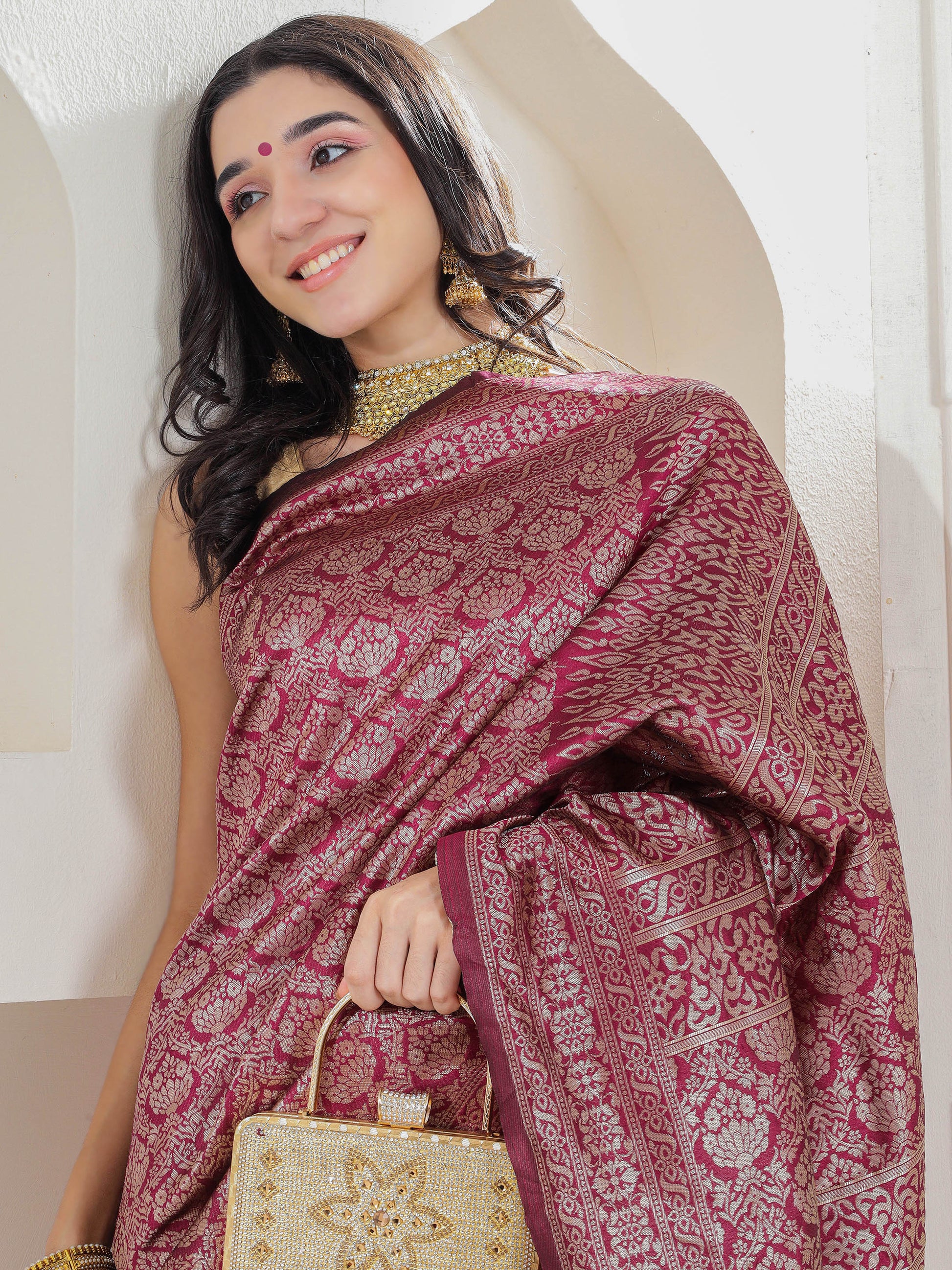 Brocade Silk Saree - Hibiscus