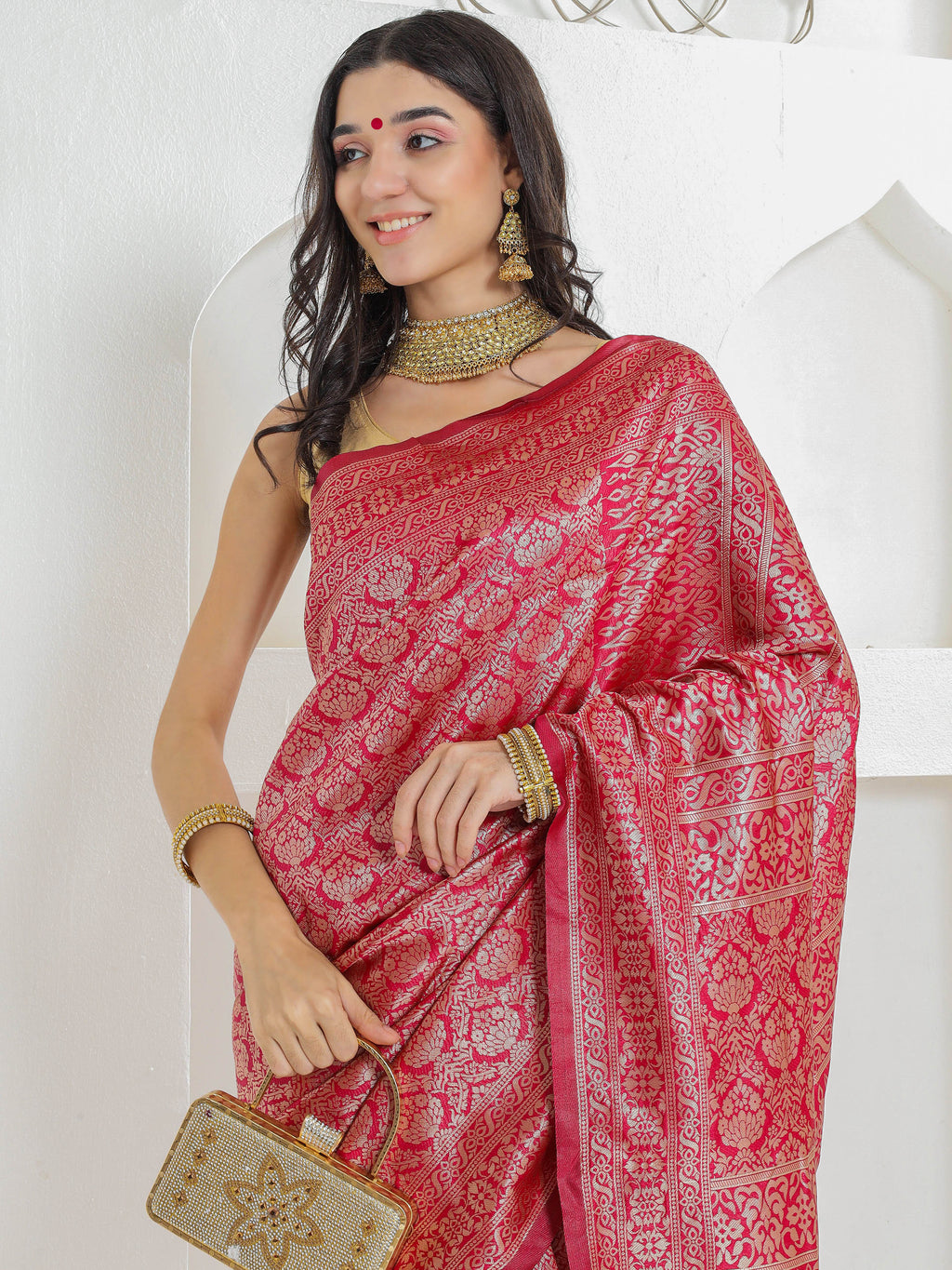 Brocade Silk Saree - Crimson