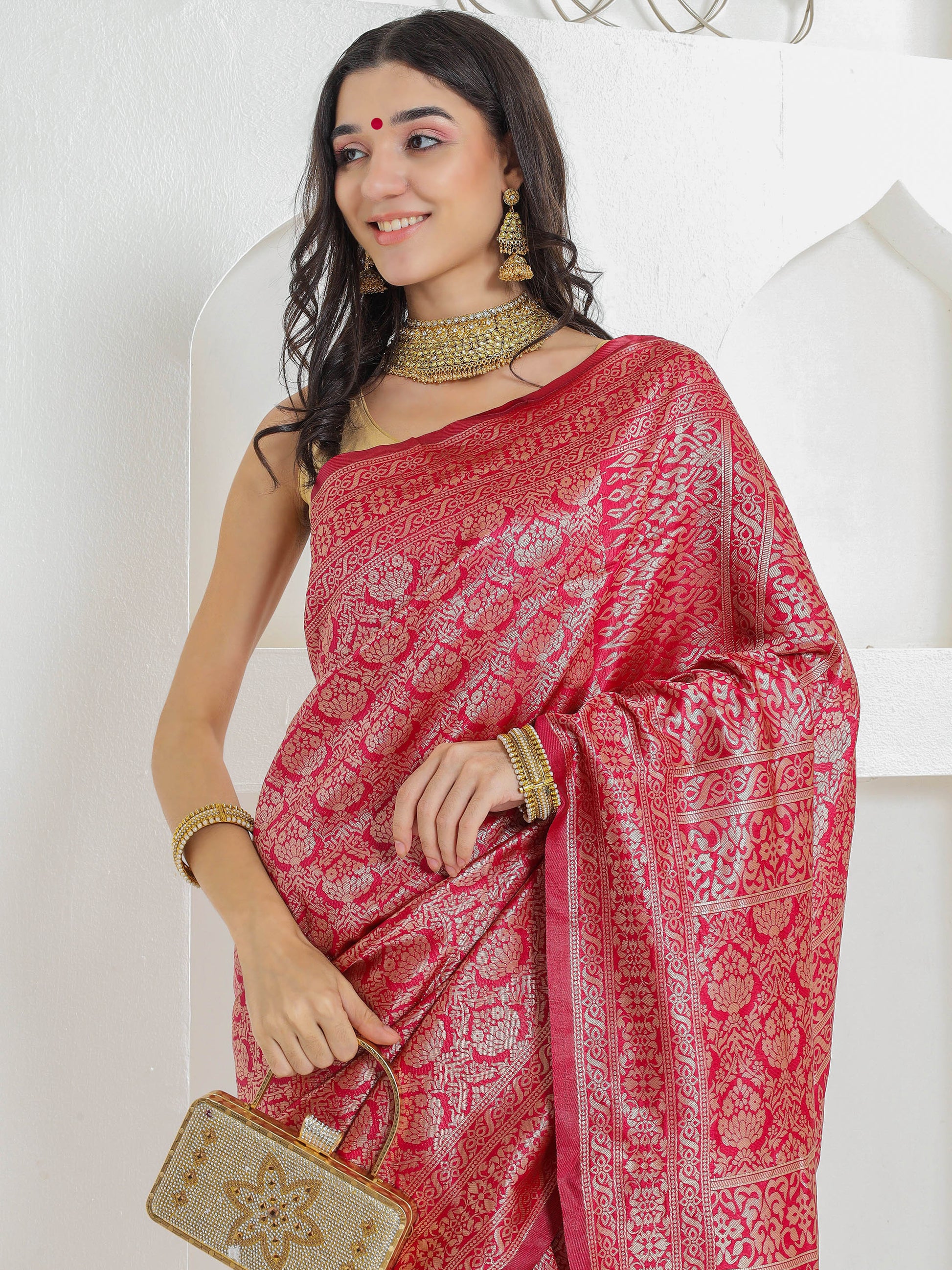 Brocade Silk Saree - Crimson