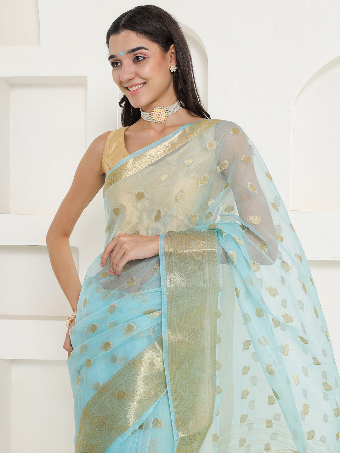 Banarasi Woven Organza Saree - Arctic Blue