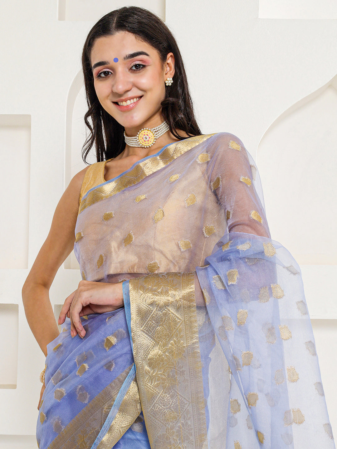 Banarasi Woven Organza Saree - Periwinkle