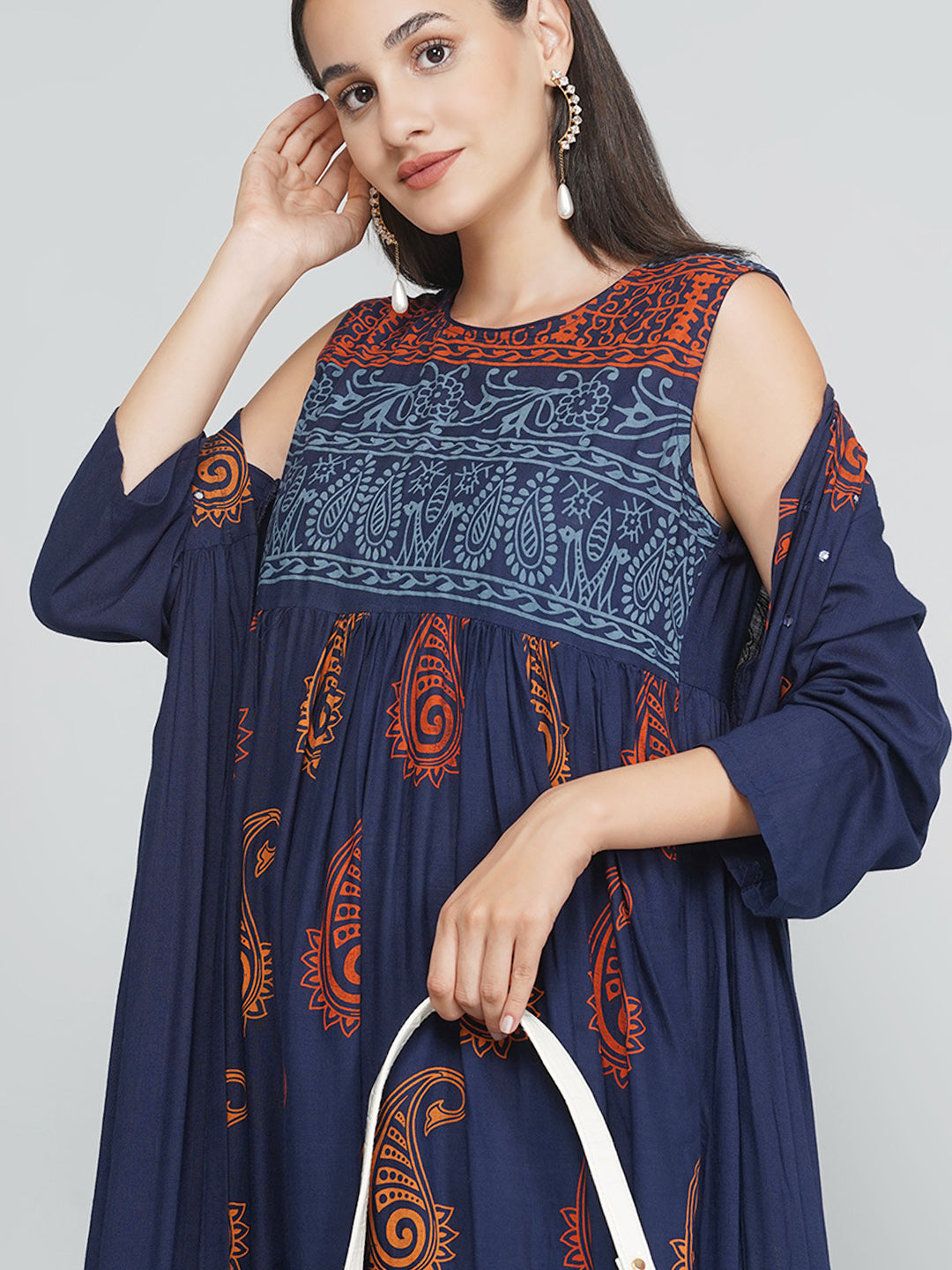 Paisley Print Dress with Shrug - Indigo