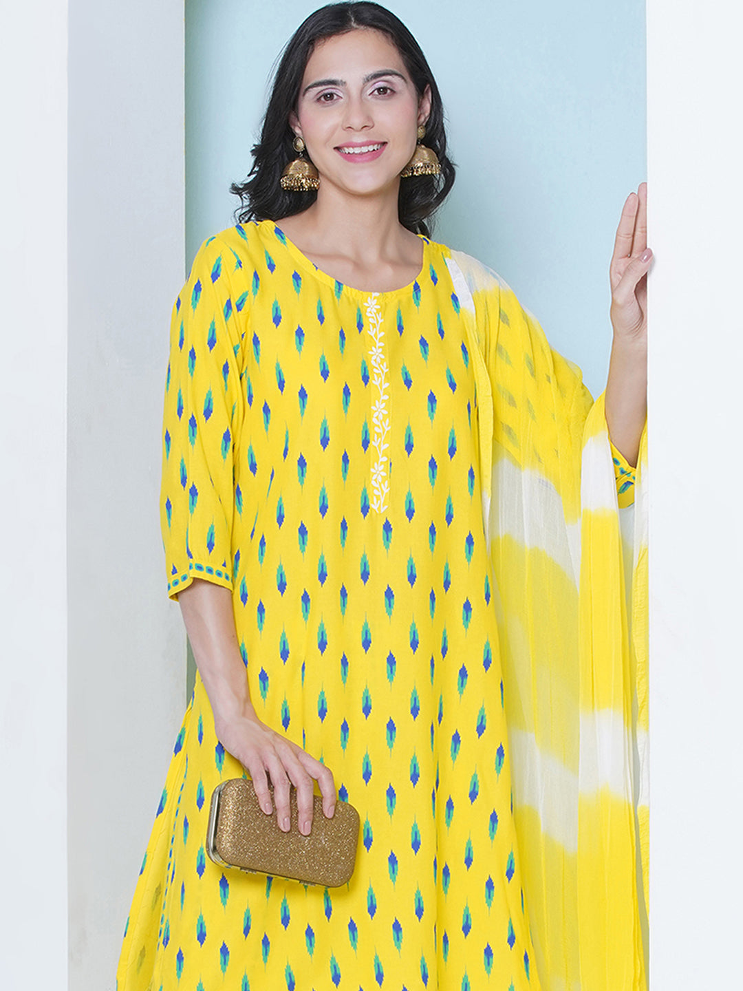 Printed Motifs Suit - Yellow