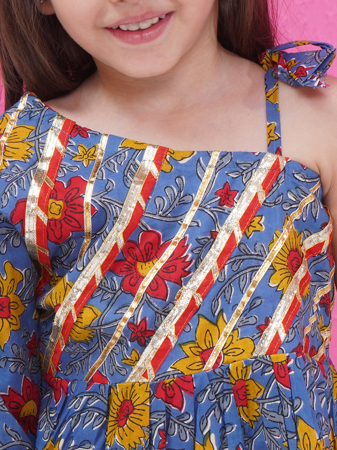 Girls Gotta Patti Printed off shoulder Kurti with Dhoti Pant - Purple