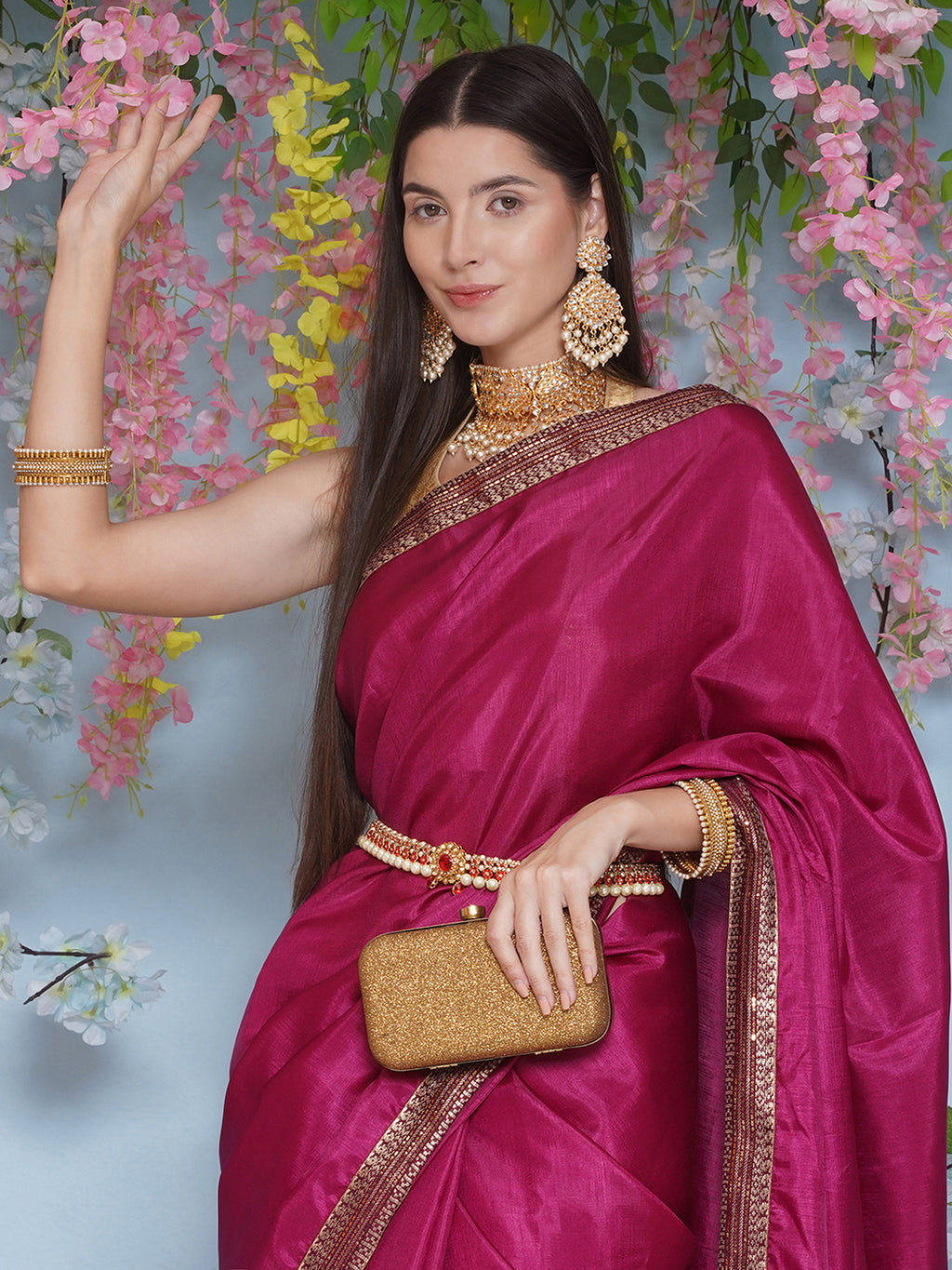 Svaroski Buta Silk Blend Saree - Wine