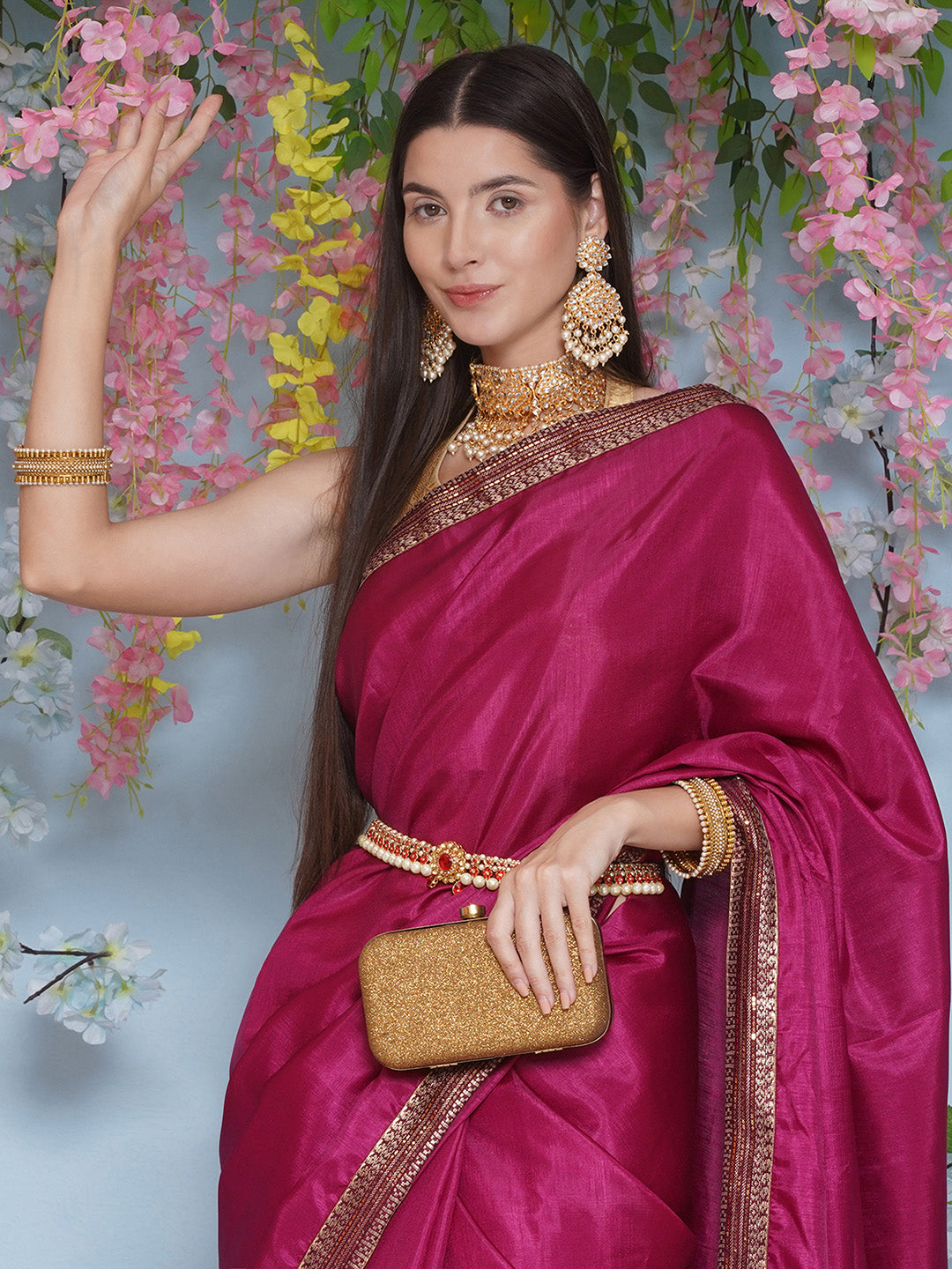 Svaroski Buta Silk Blend Saree - Wine