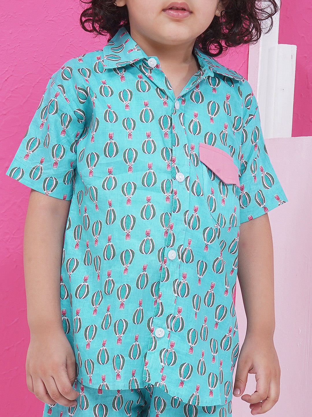 Boys Printed Short Set - Aqua Blue
