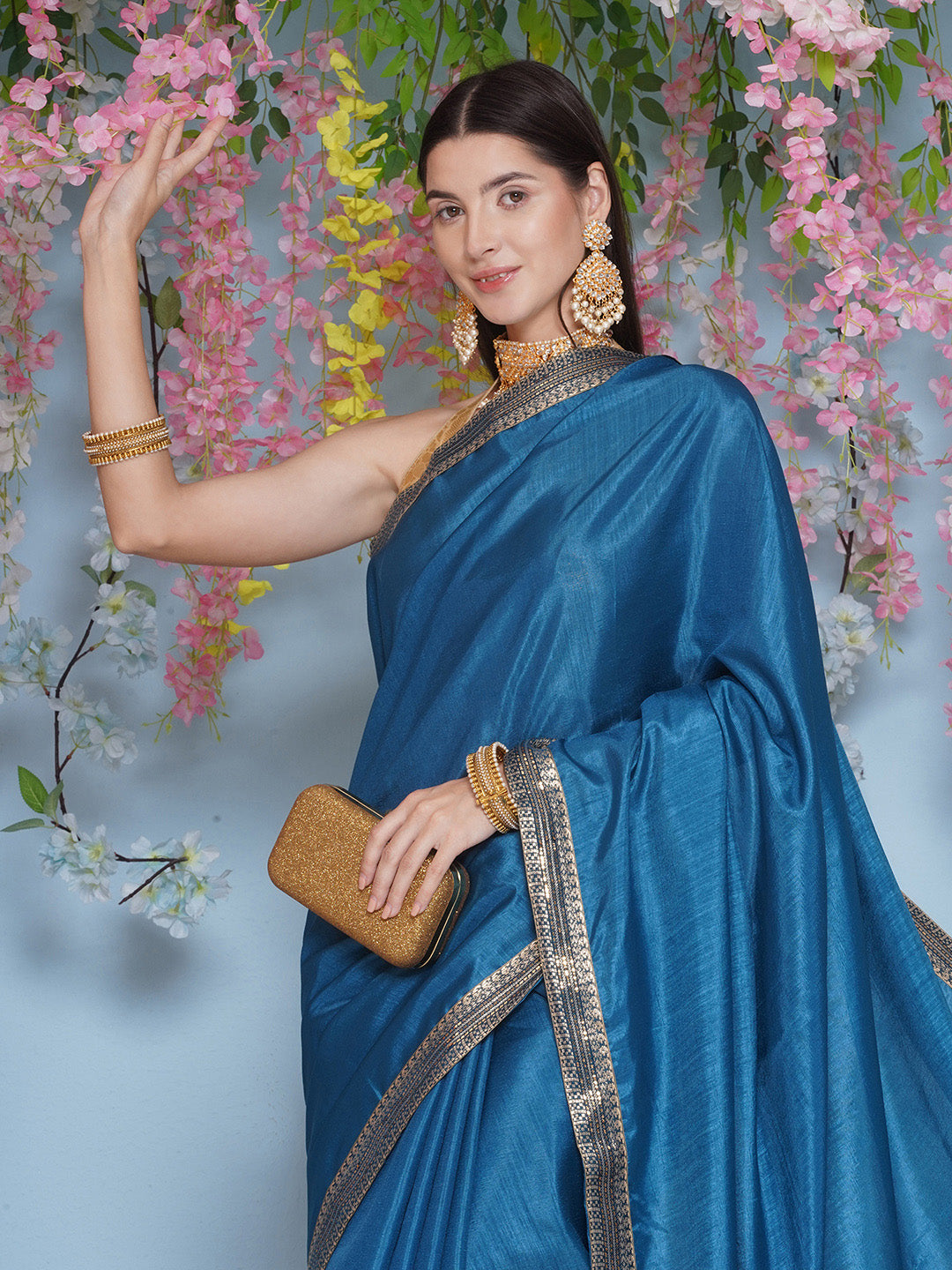 Svaroski Buta Silk Blend Saree - Azure Blue