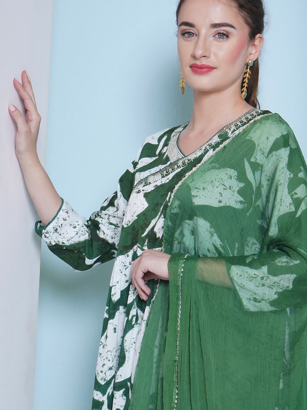 Floral Printed Suit Set - Green