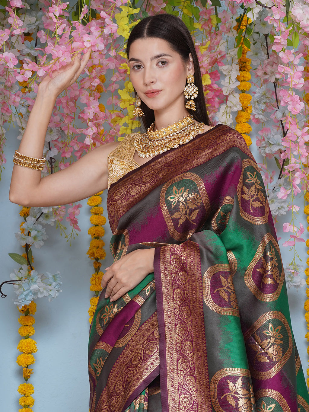 Banarasi Silk Jacquard Zari Kanjeevaram Saree - Violet