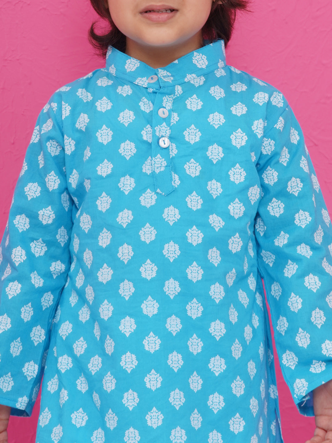 Boys Boti Printed Cotton Kurta with Dhoti - Blue