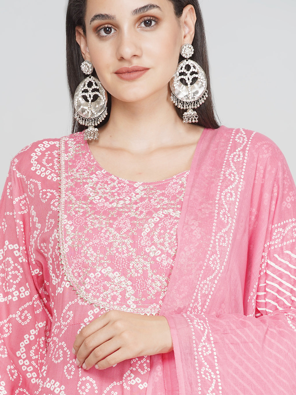 Gota Patti Bandhani Print Suit Set - Baby Pink