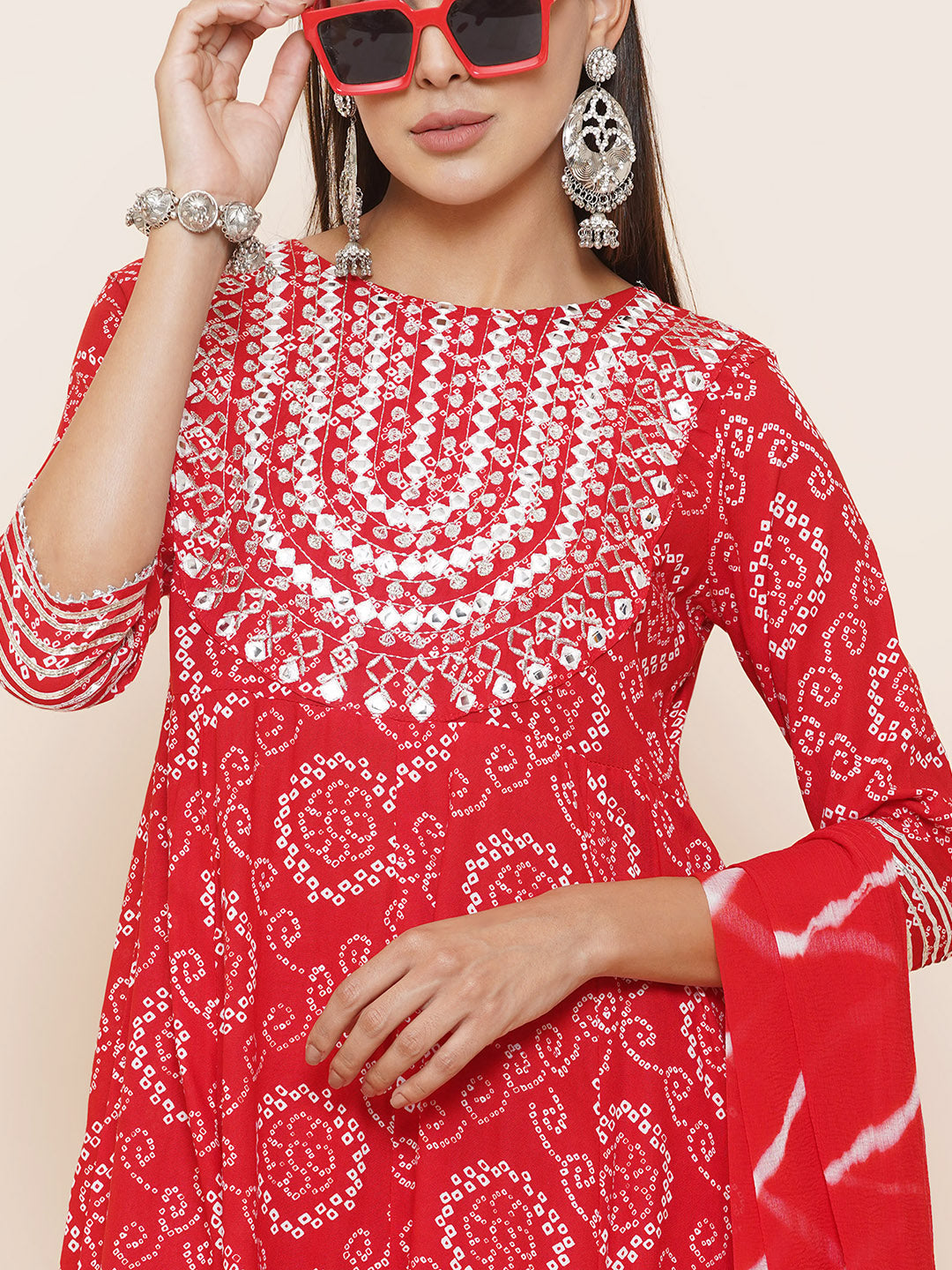 Gota Patti Mirrorwork Suit Set - Red