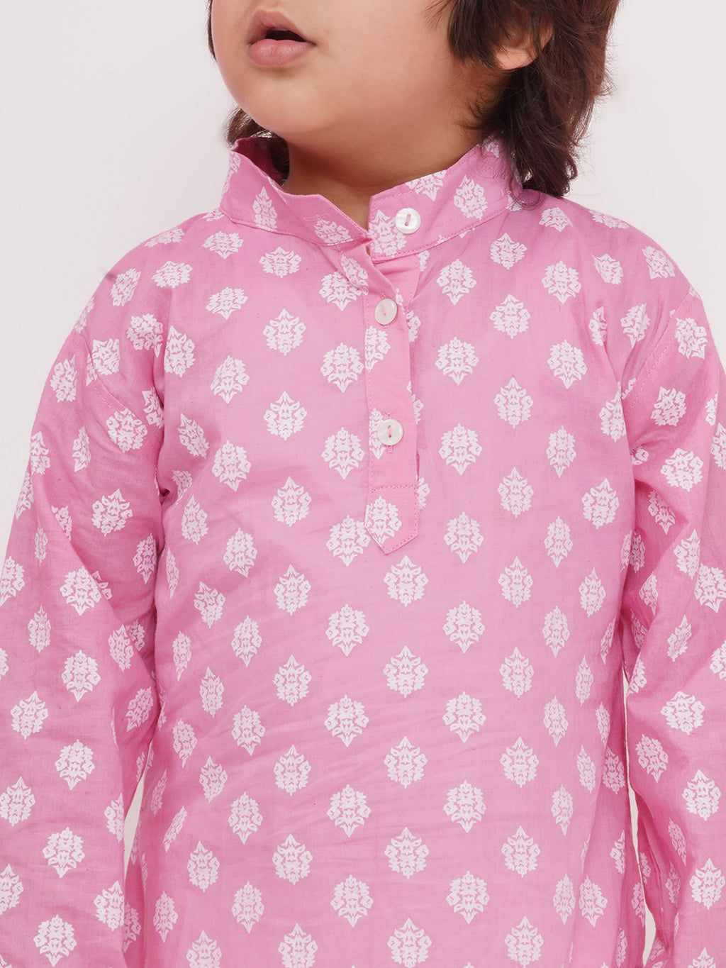 Boys Boti Printed Cotton Kurta with Dhoti - Pink