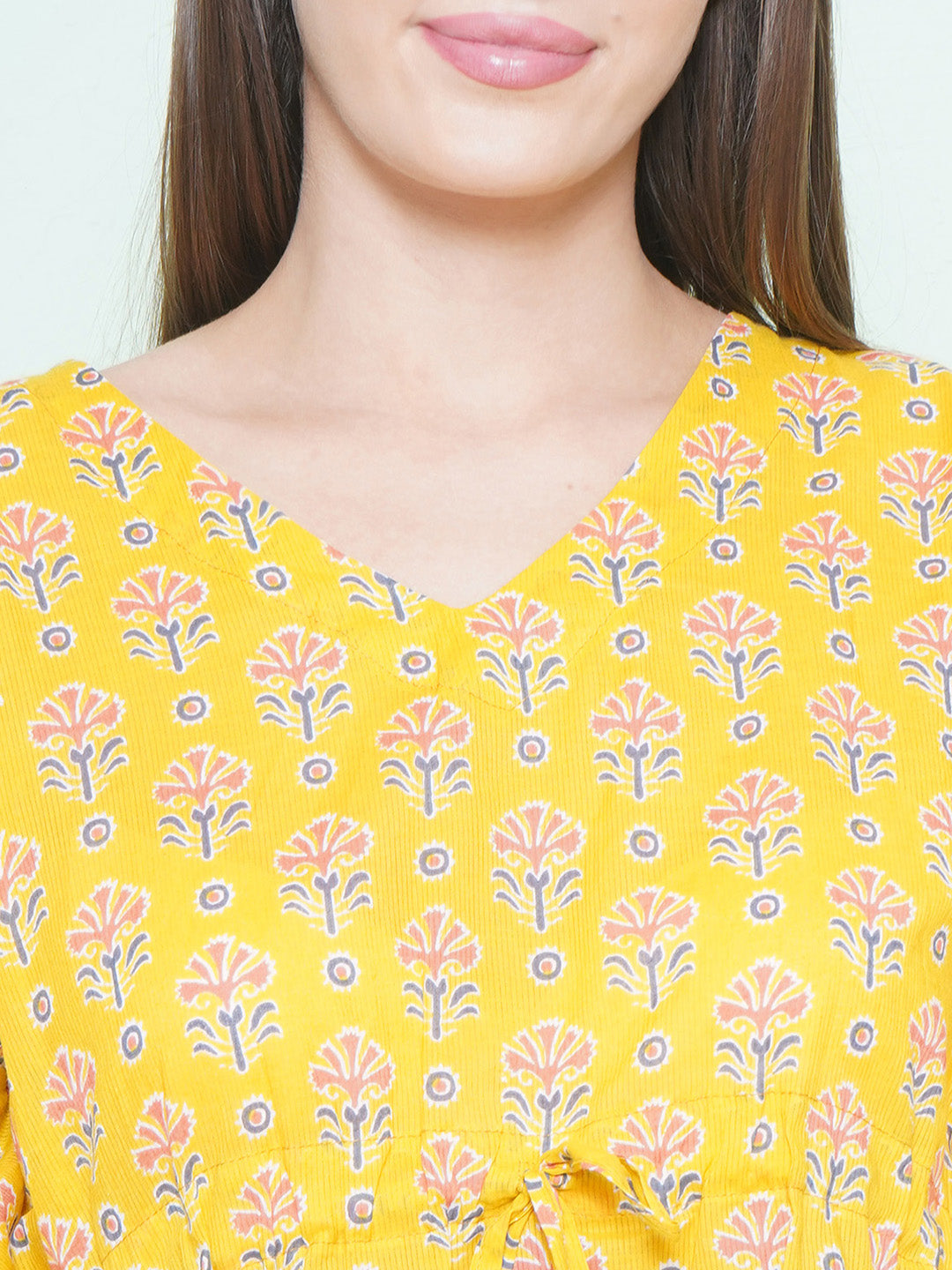 Printed Kaftan Lounge Wear - Yellow