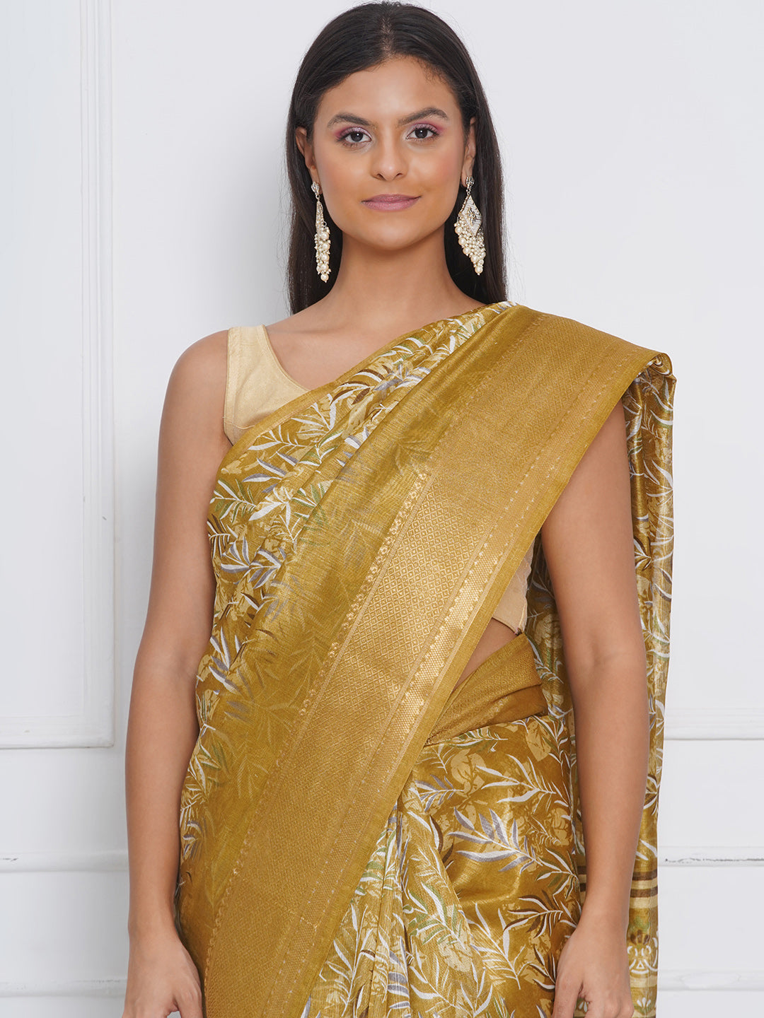 Cotton Silk Batik Print Saree - Gold