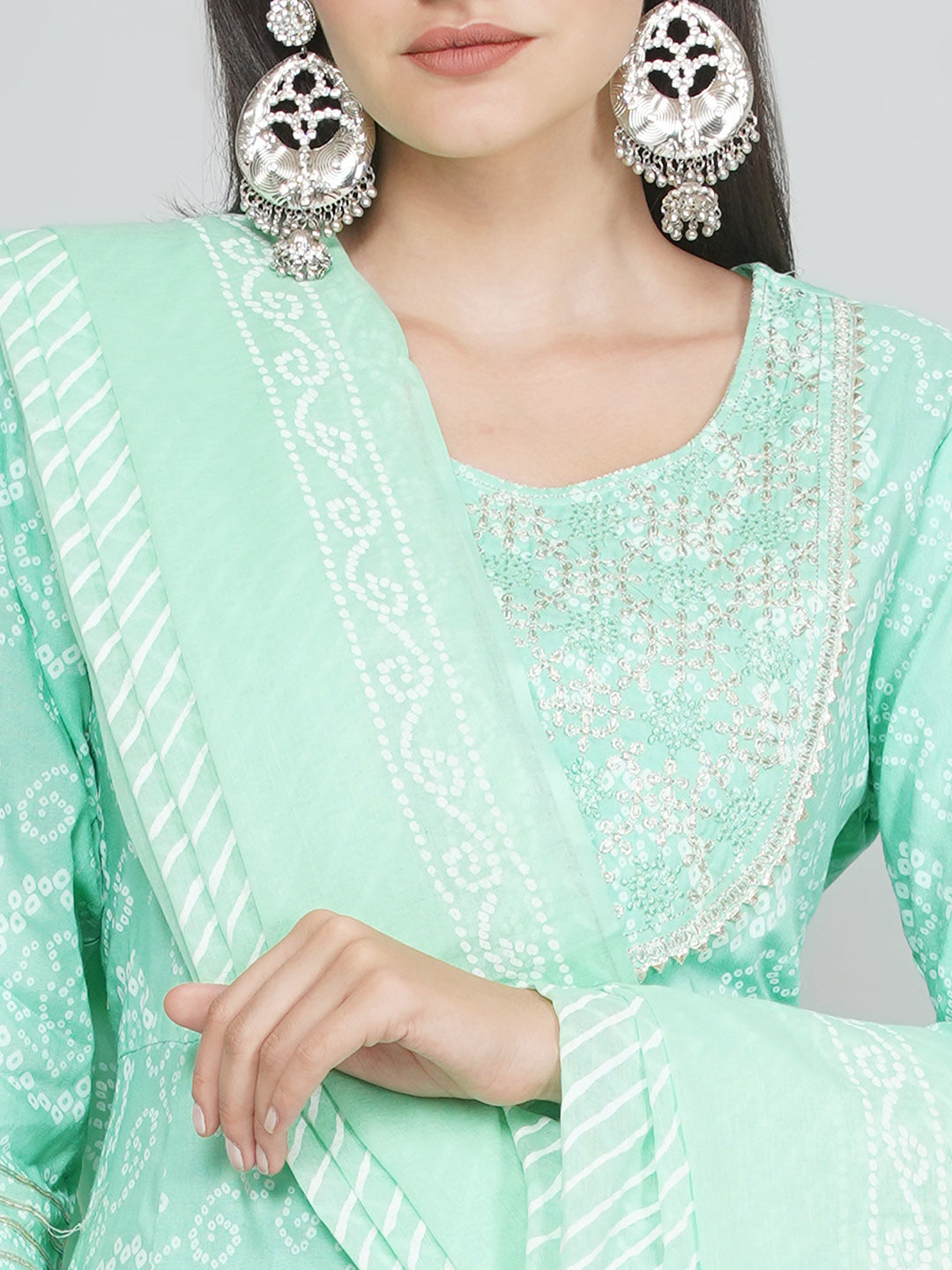 Gota Patti Bandhani Print Suit Set - Aqua Green