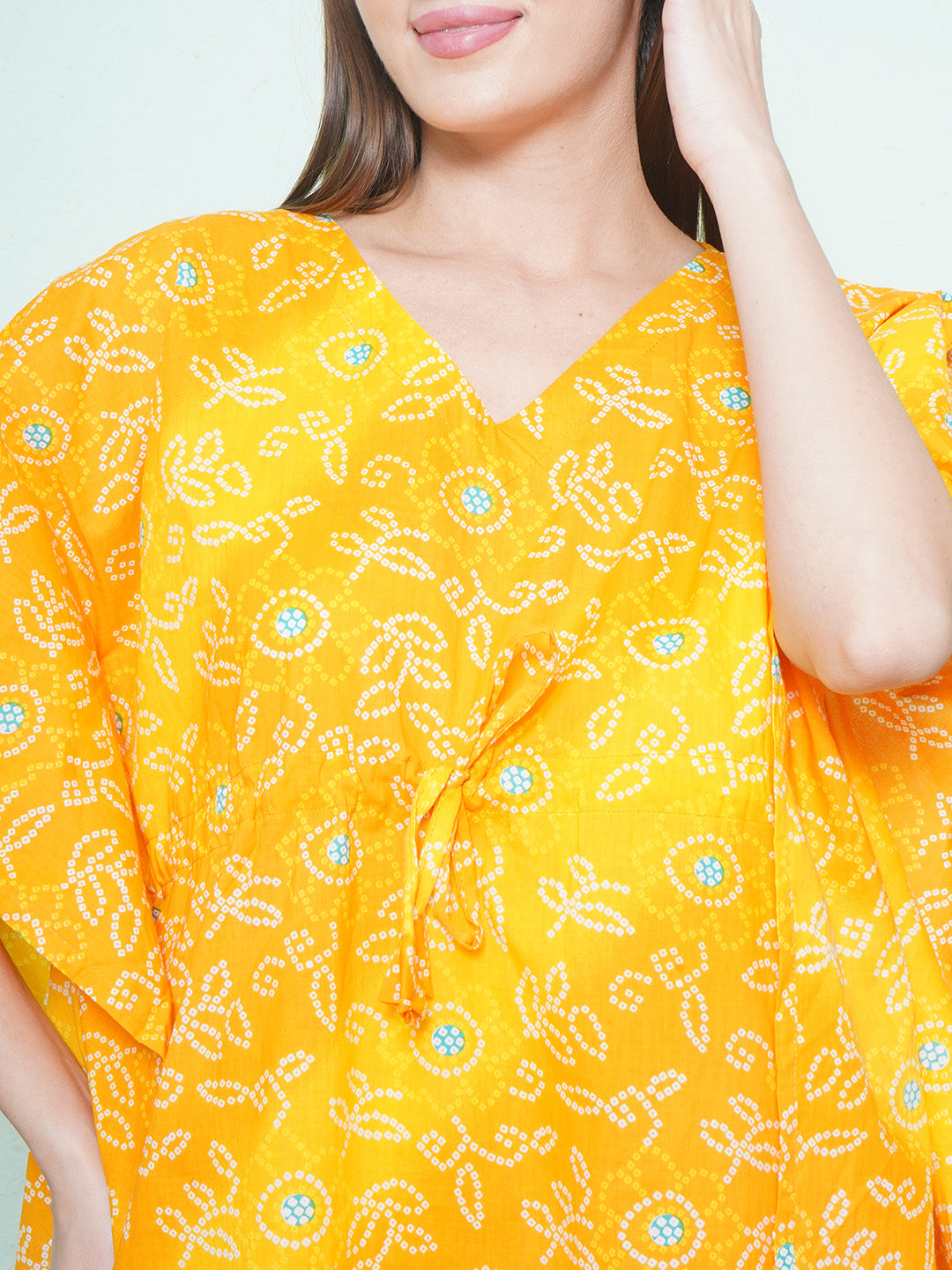 Printed Kaftan Lounge Wear - Yellow
