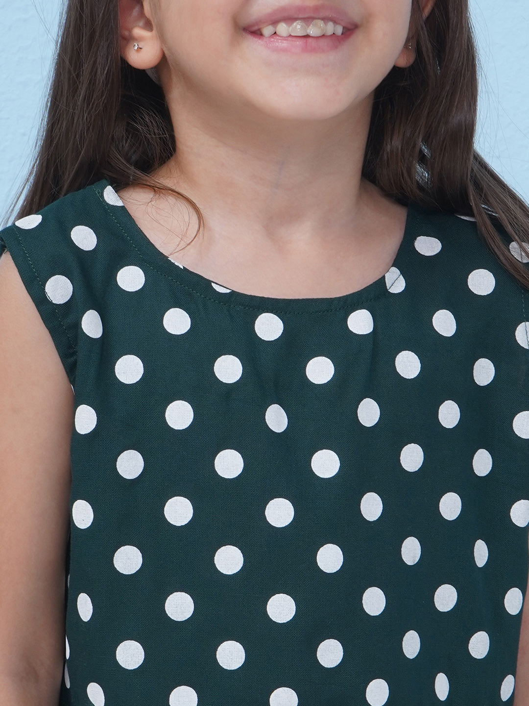 Girls Cotton Blend Polka Dot Co-Ord Set - Dark Green