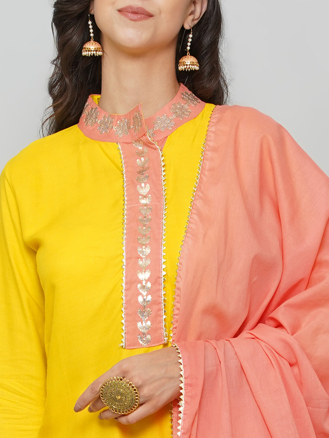 Gota Patti Sharara Suit Set - Yellow & Peach