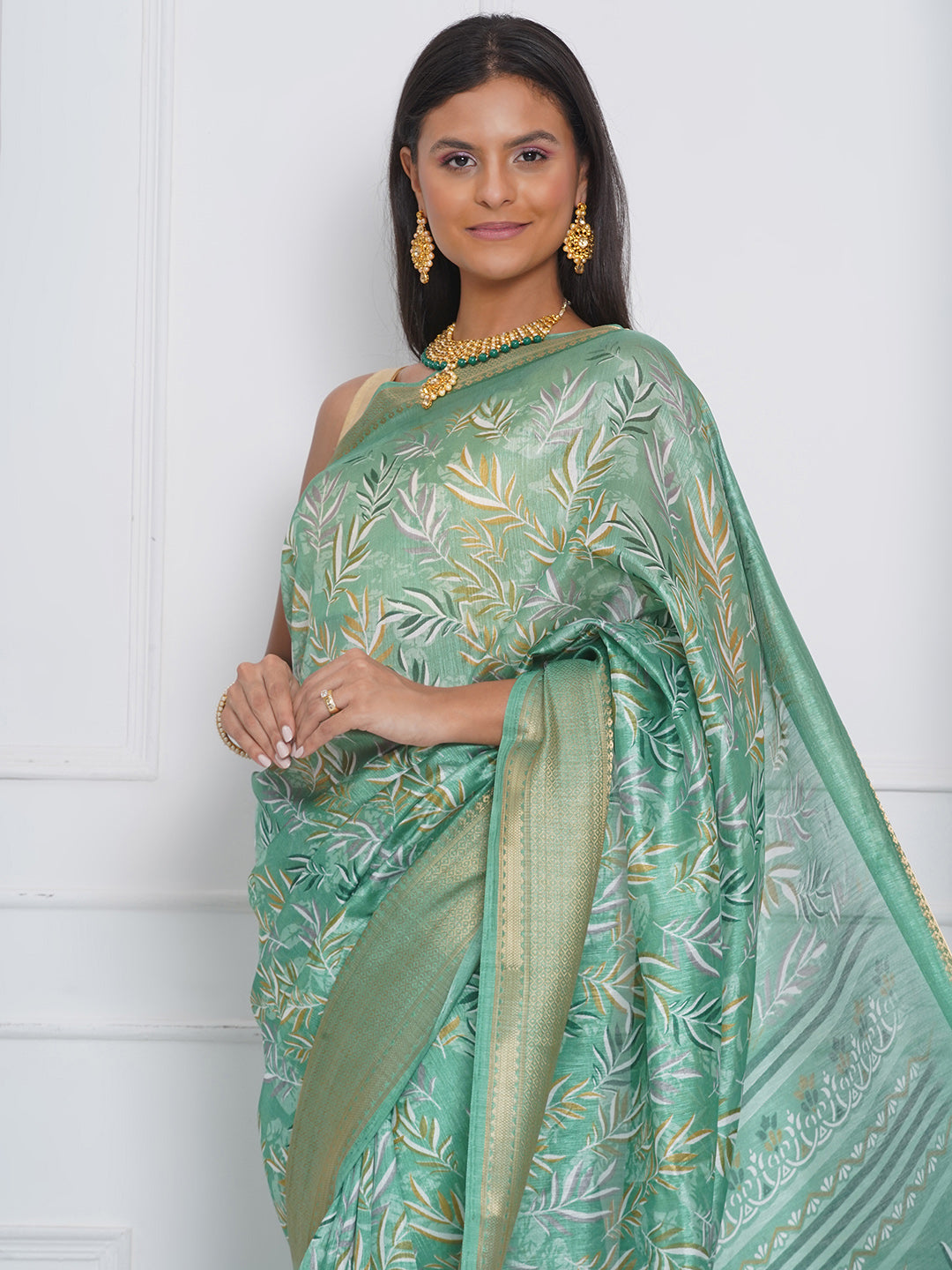 Cotton Silk Batik Print Saree - Cyan