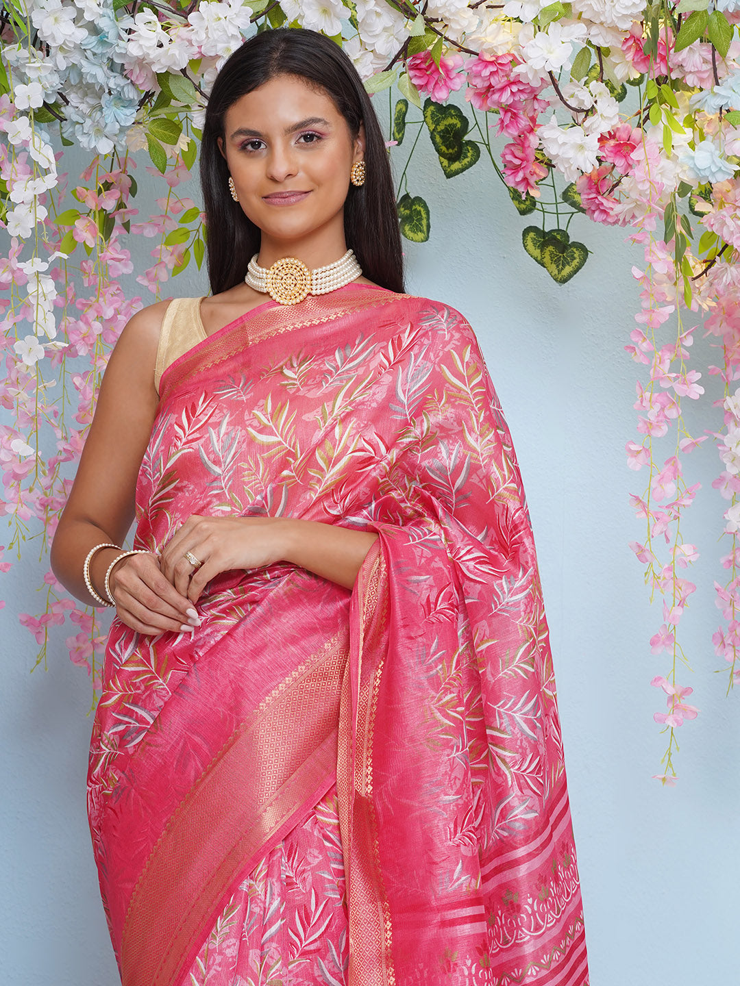Cotton Silk Batik Print Saree - Pink