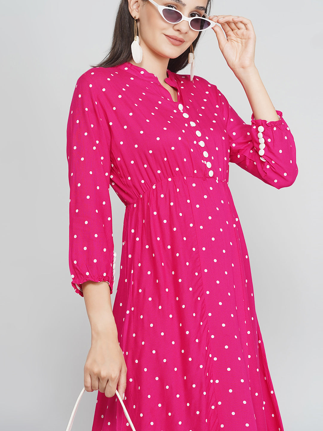 Polka Dress - Magenta Pink