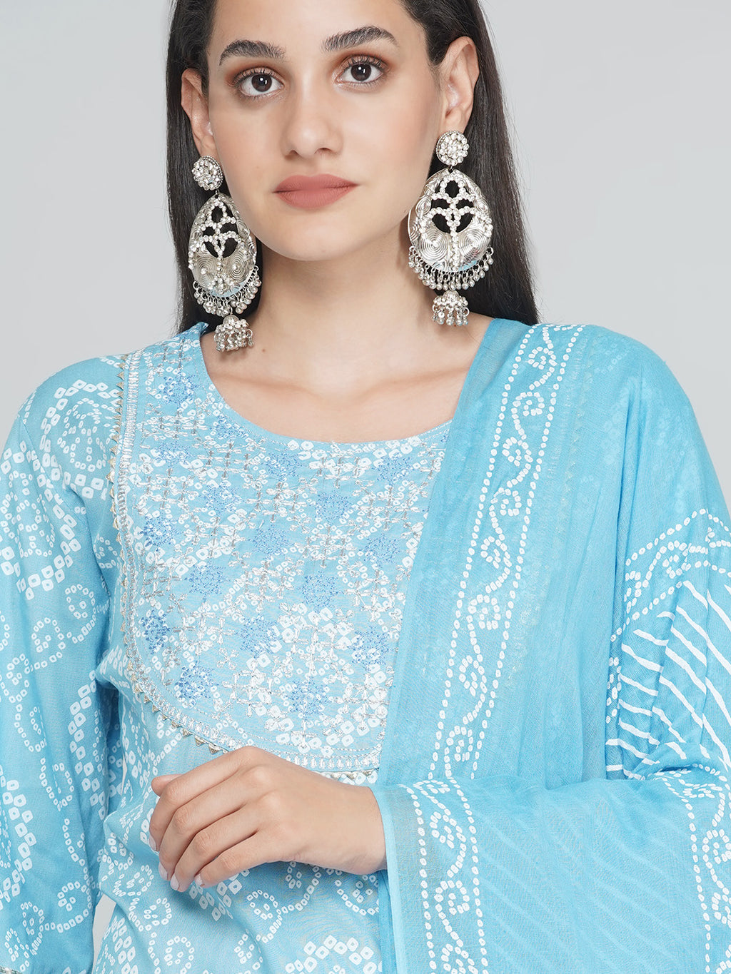 Gota Patti Bandhani Print Suit - Light Blue