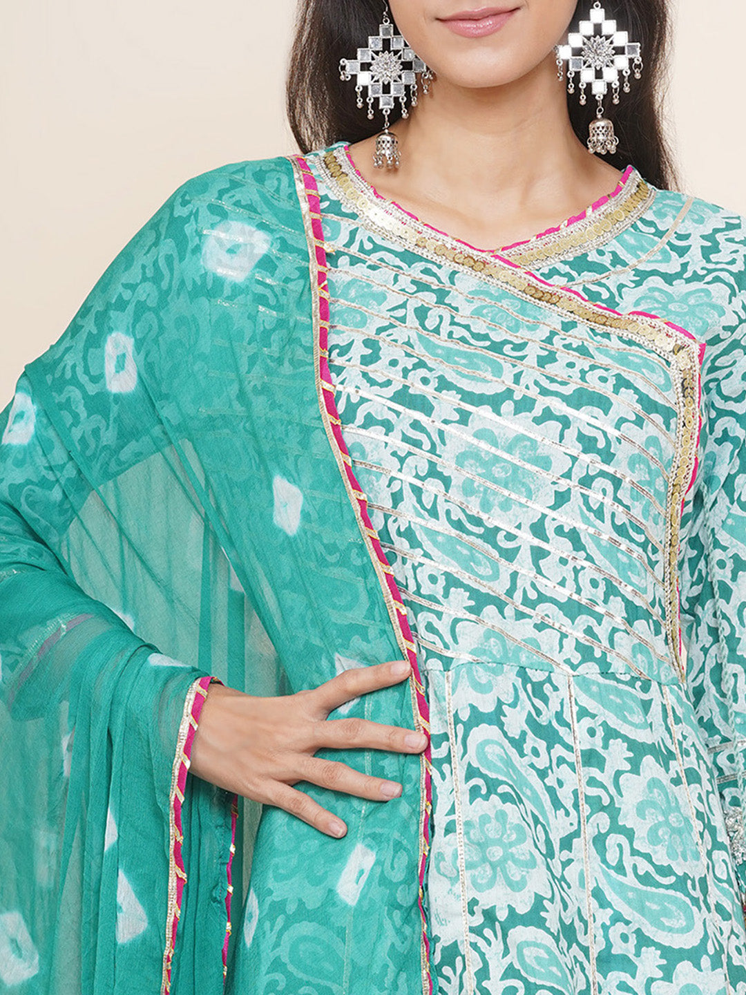 Angrakha Design Gota Patti Sharara Suit - Turquoise