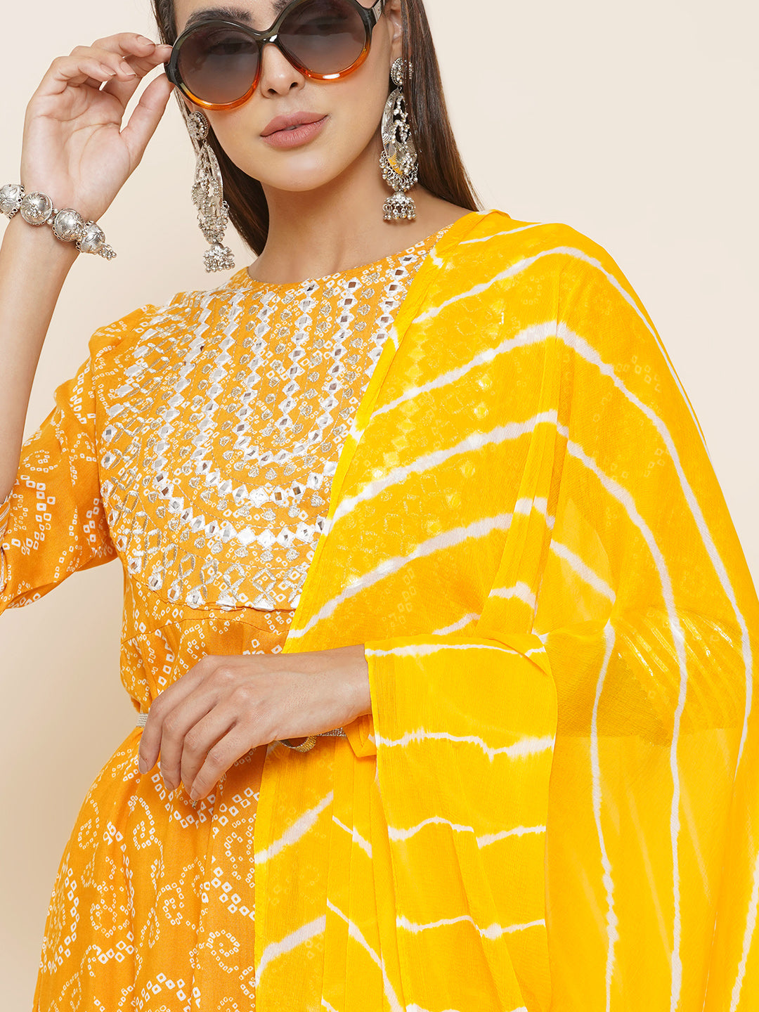Gota Patti Mirrorwork Suit Set - Yellow