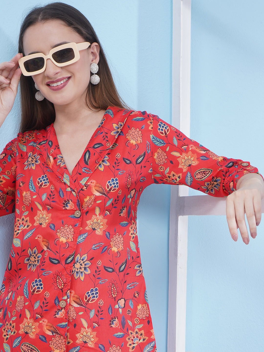 Muslin Floral Print Co-Ord Set - Red