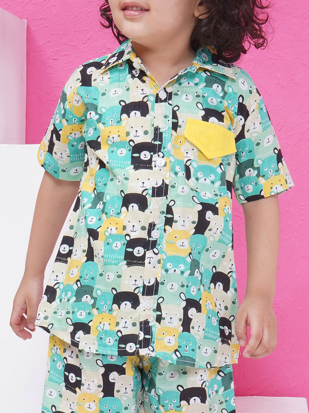 Boys Printed Short Set - Cyan