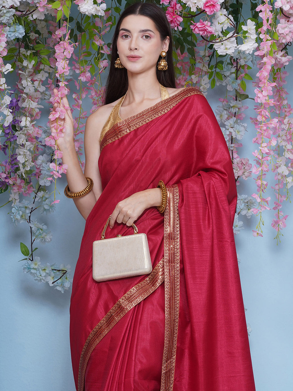 Svaroski Buta Silk Blend Saree - Crimson