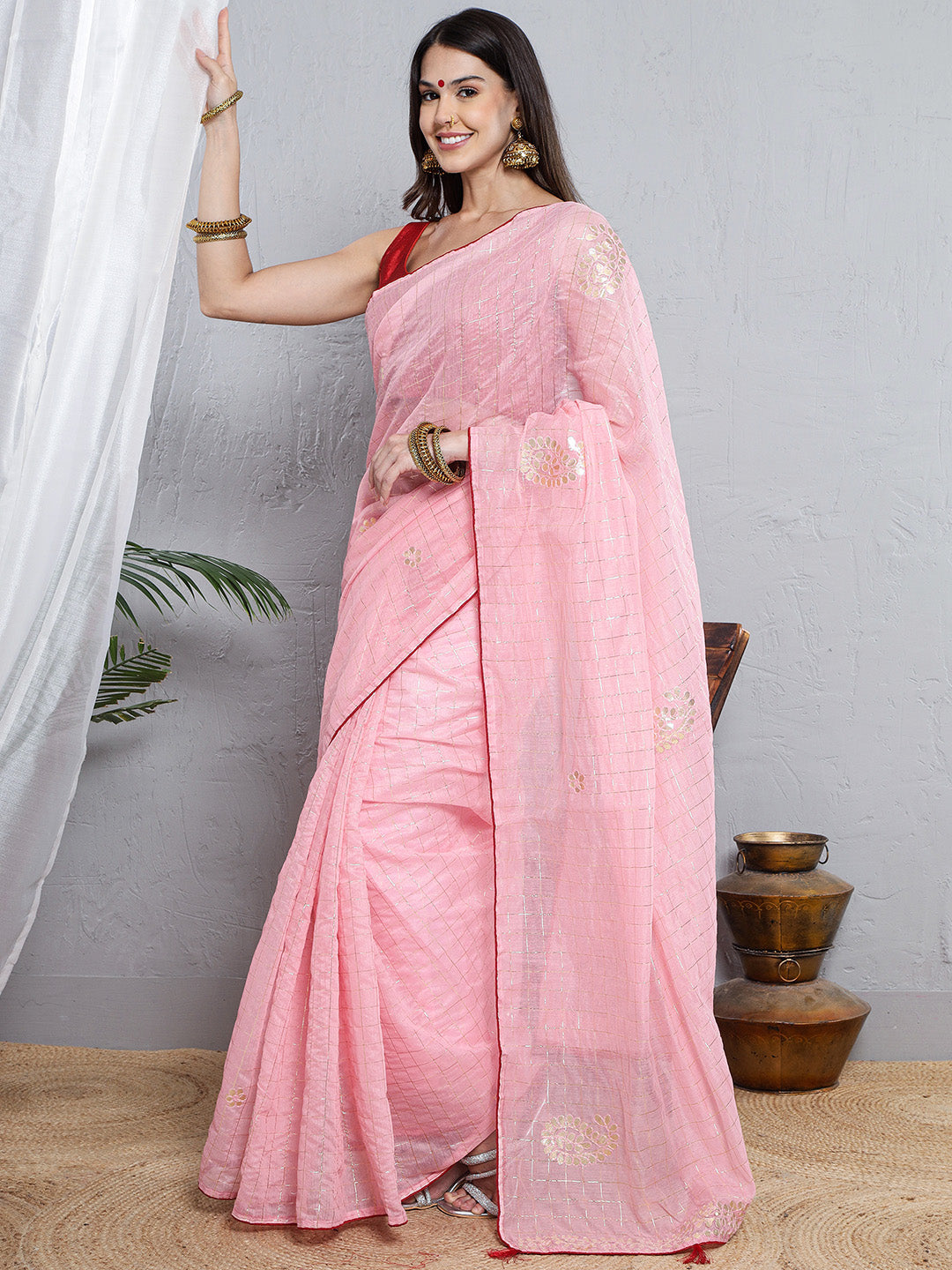 Chanderi Gotta Pati Saree - Pink